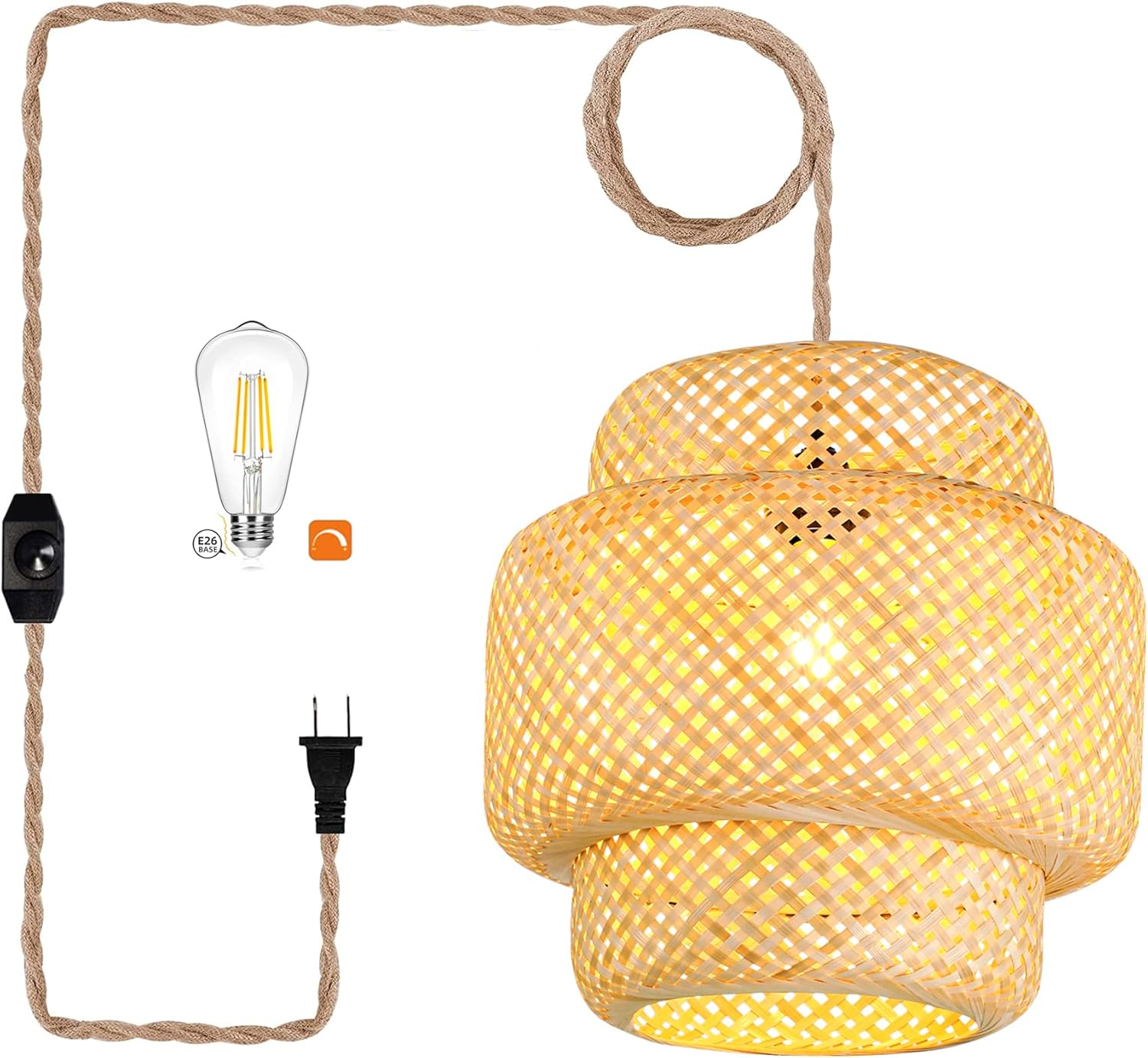 Plug in Pendant Light Rattan Hanging Lights