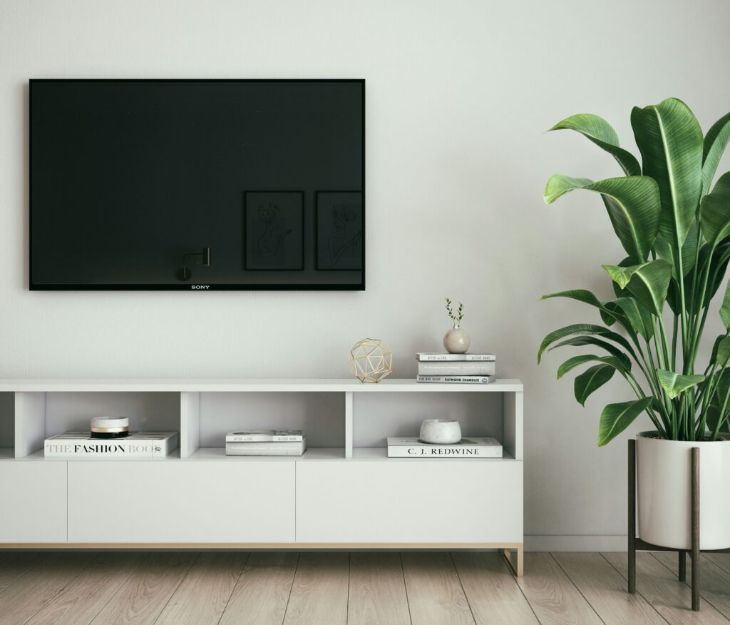 Small living room with TV and minimalist layout.