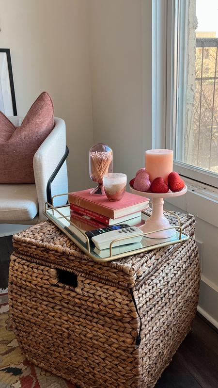 Living room with spring decorations and candles.