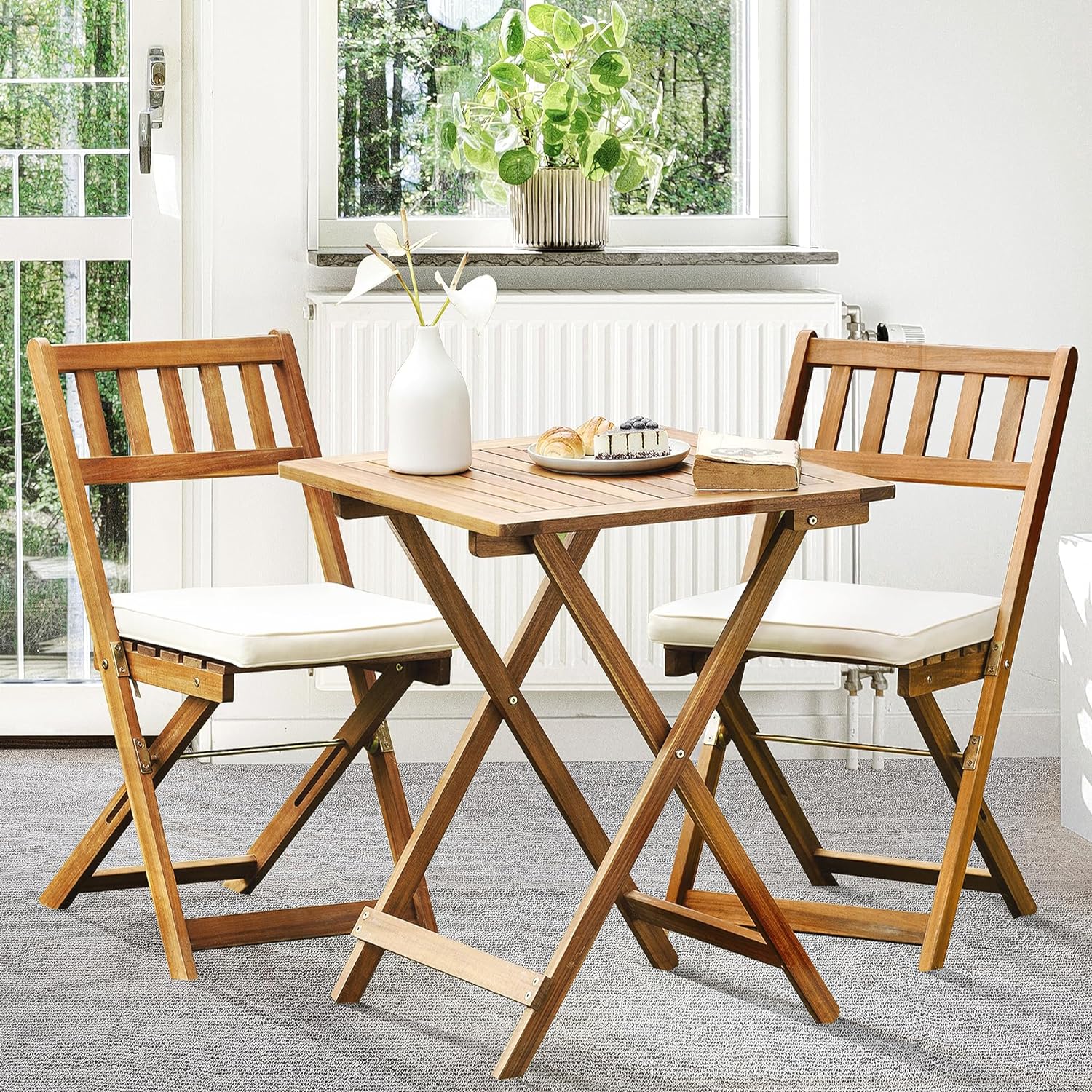 Outdoor Folding Chairs with Cushions and Square Table