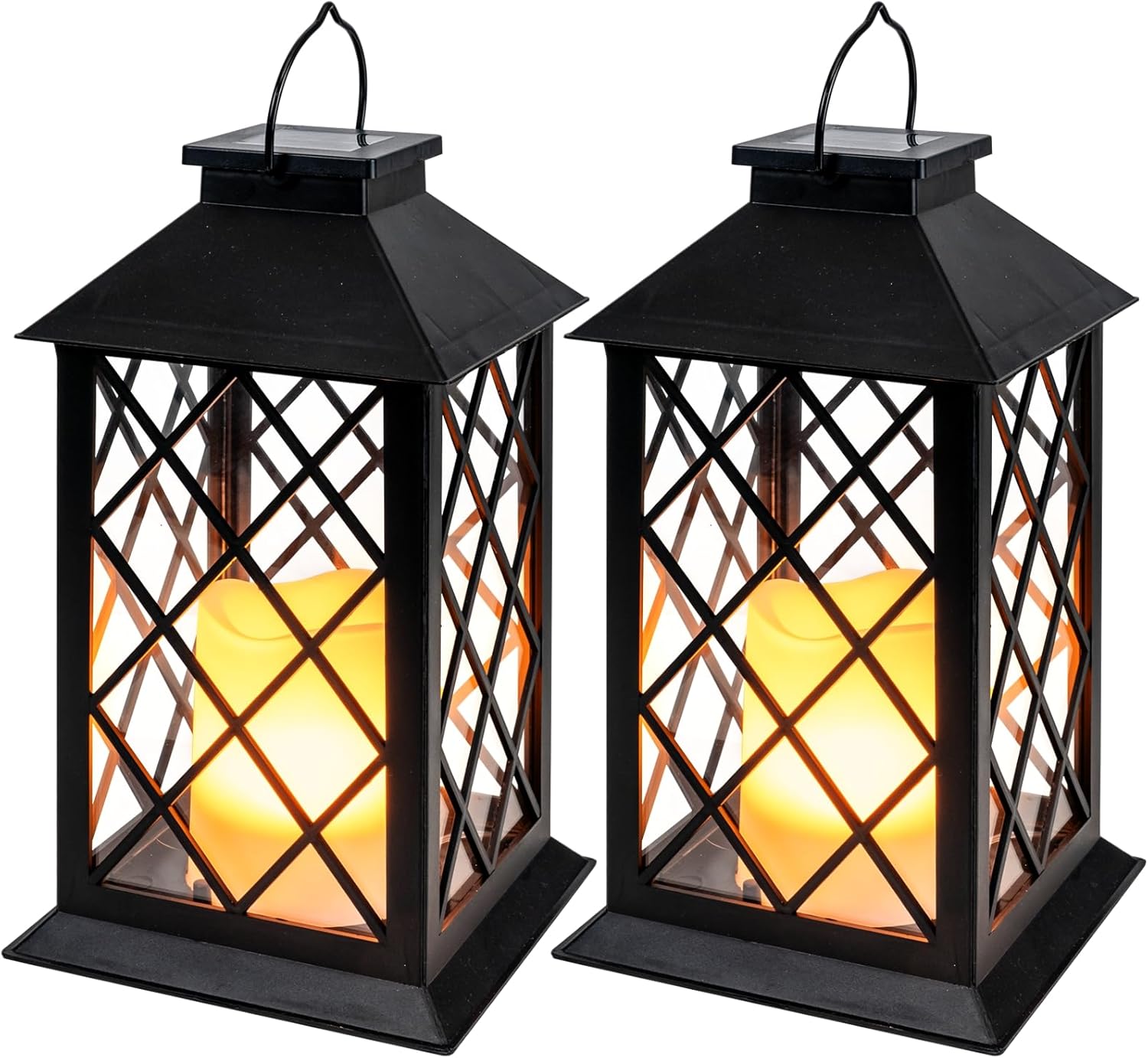 Solar Lanterns Outdoor Waterproof Hanging with Flickering Flameless Candles